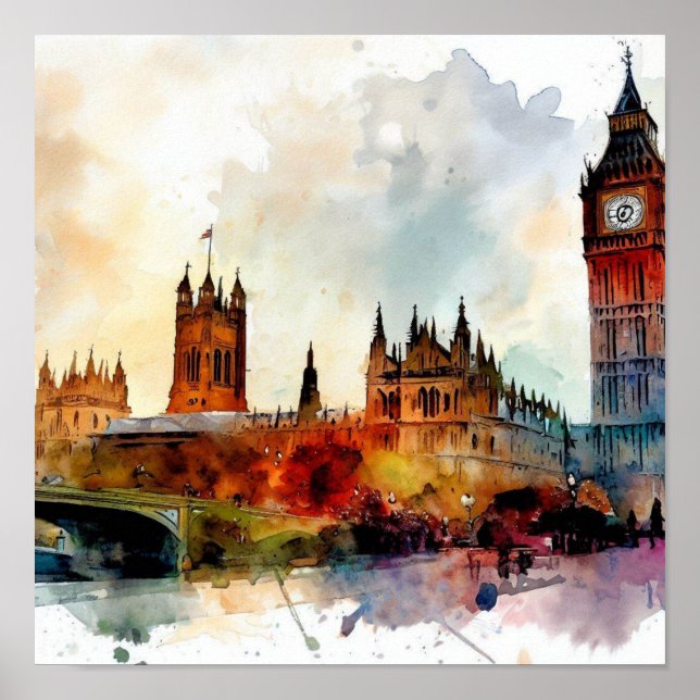 London-Big Ben-(D), Watercolor Poster (Framsidan)