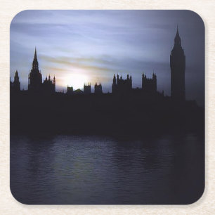 London-Big Ben-Elizabeth Torn-Sunset Underlägg Papper Kvadrat