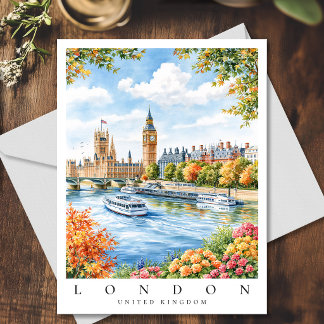 London Big Ben England Akvarell Resa Vykort