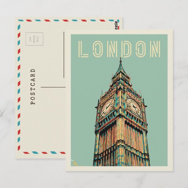 London Big Ben-illustration Postcard Vykort (Fram/baksida)