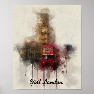 London big ben och red buss poster