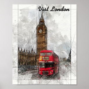 London big ben och red buss poster