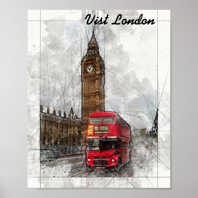 London big ben och red buss poster (Framsidan)