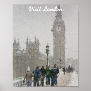 London big ben och Snowing oljemålning Poster