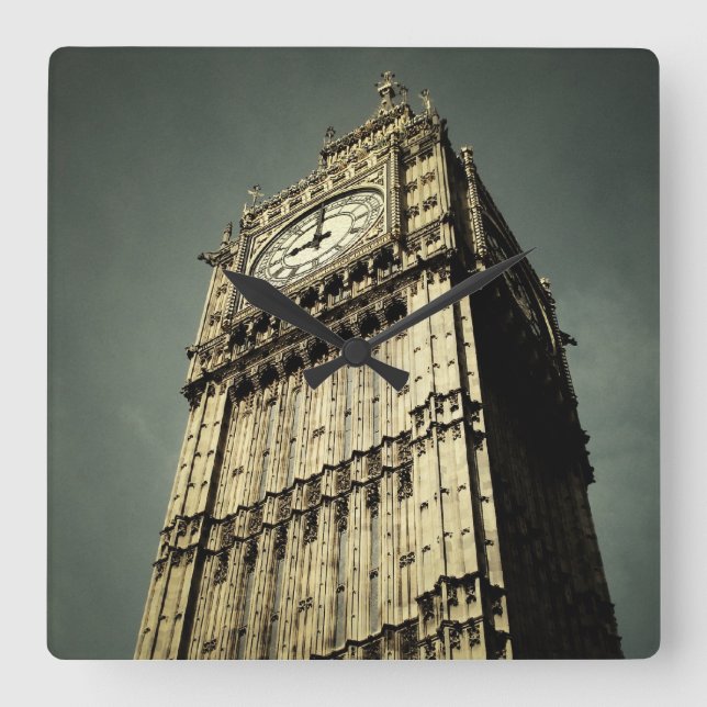 London - Big Ben och Torn Square Wall Clock Fyrkantig Klocka (Framsida)