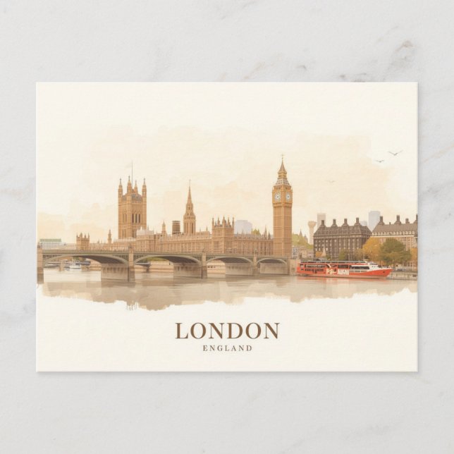 London Big Ben Themsen Minimalist vykort (Framsida)