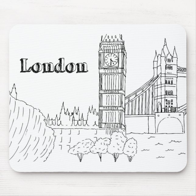 London Big Ben Vacation Teckning Vacation Art Trav Musmatta (Framsidan)