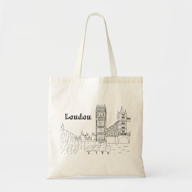 London Big Ben Vacation Teckning Vacation Art Trav Tygkasse (Framsidan)