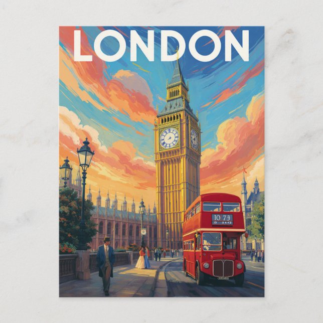 London Big Ben Vintage Art Vykort (Framsida)