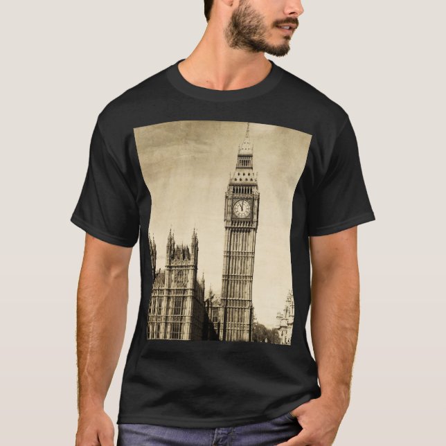 London Big Ben: Vintage View T Shirt (Framsida)