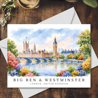 London Big Ben & Westminster Akvarell Resa Vykort