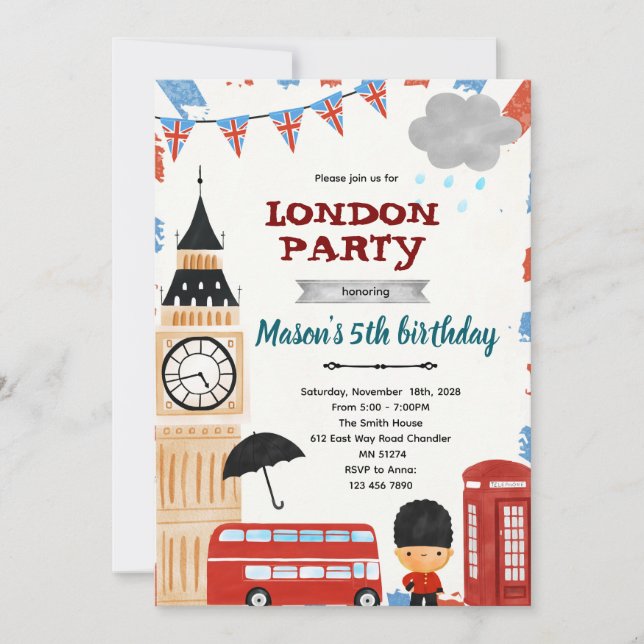 London birthday baby shower invitation inbjudningar (Framsida)