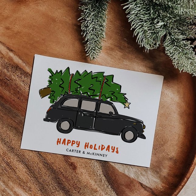 London Black Cab Julgran Taxi Business Julkort (London Black Cab Christmas Tree Taxi Illustrated Business Holiday Card)