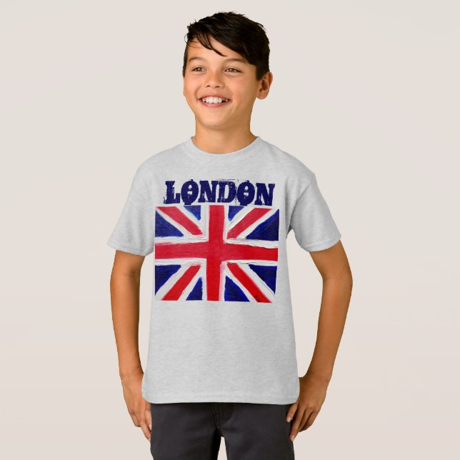 London Black Modern Boys England Storbritannien T Shirt (Hel framsida)