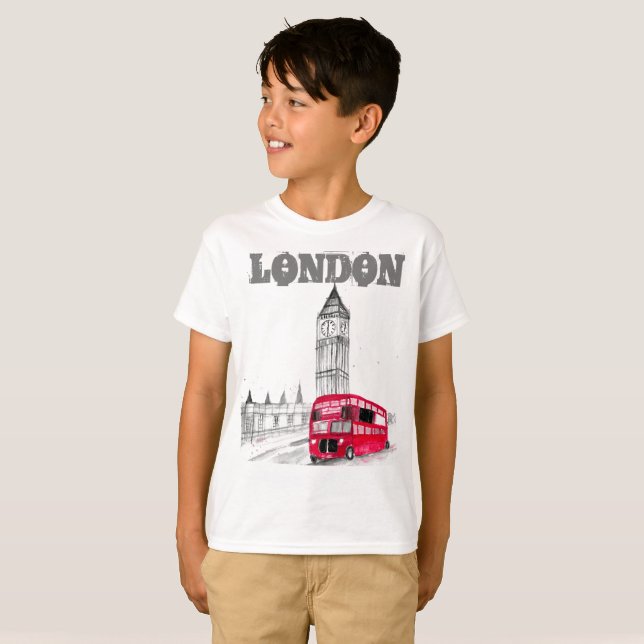 London Black Modern Boys England Storbritannien T Shirt (Hel framsida)