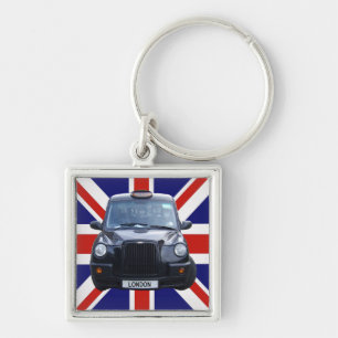 London Black Taxi Cab Fyrkantig Silverfärgad Nyckelring