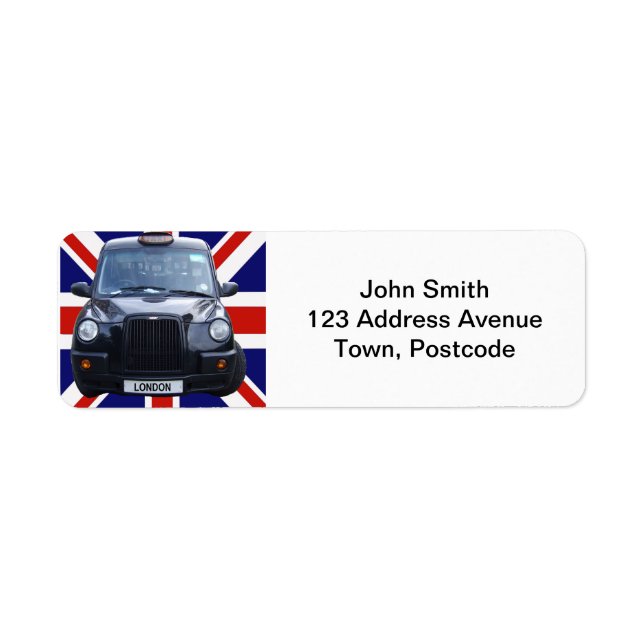 London Black Taxi Cab Returadress Etikett (Framsidan)
