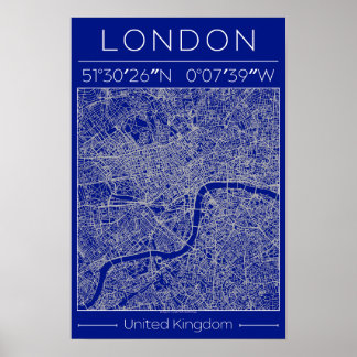 London Blueprint Stadskarta Affisch Minimal UK