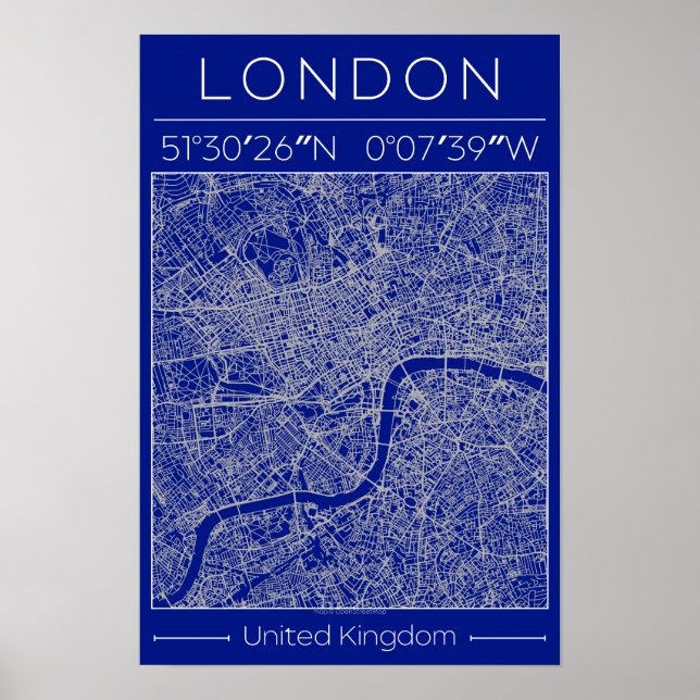 London Blueprint Stadskarta Affisch Minimal UK (Framsidan)