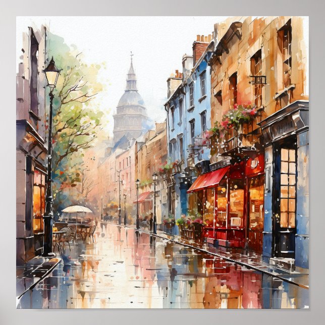 London Bohemian Stil Watercolor Painting Poster (Framsidan)