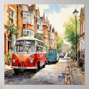 London Bohemian Stil Watercolor Painting Poster