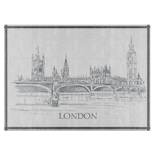 London Bridge Big Ben och Iconic Skyline Teckning (Framsidan)