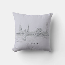 London Bridge Big Ben och Skyline Bläck Sketch Kudde