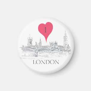 London Bridge Big Ben Pen och Bläck med Red Heart Magnet