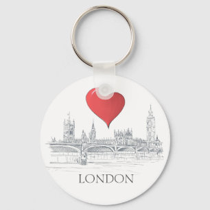 London Bridge Big Ben Skyline med Red Heart Nyckelring