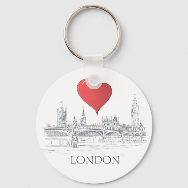 London Bridge Big Ben Skyline med Red Heart Nyckelring (Framsida)