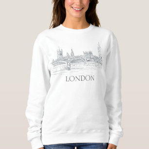 London Bridge Big Ben Skyline Pen och Bläck Sketch T Shirt