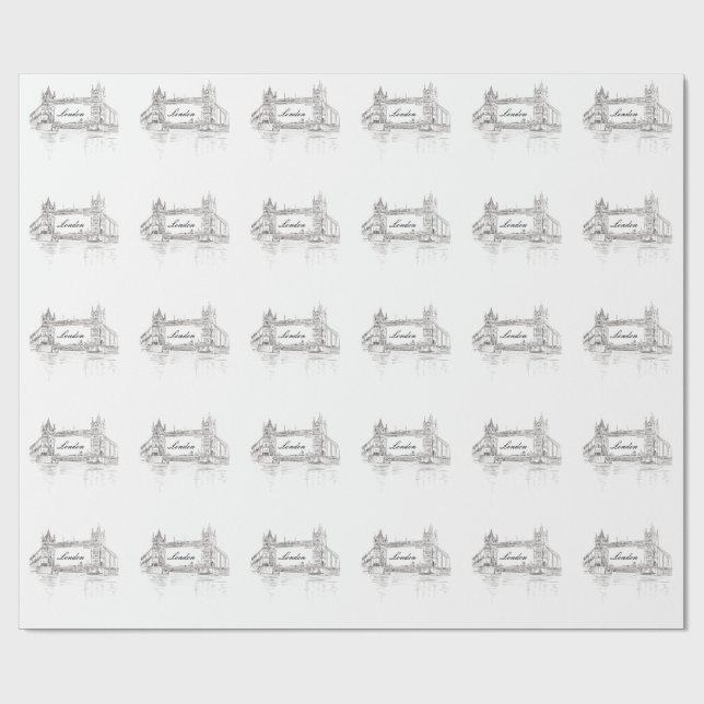 London Bridge grått tonad teckning mönster Presentpapper (Platt)