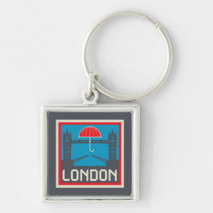 London Bridge med Umbrella Fyrkantig Silverfärgad Nyckelring