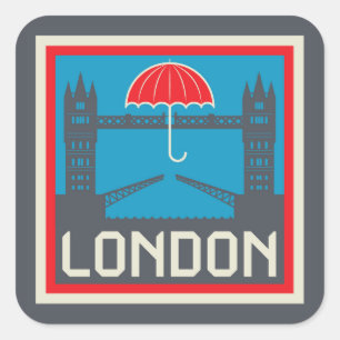 London Bridge med Umbrella Fyrkantigt Klistermärke