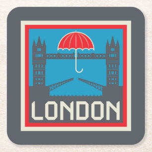 London Bridge med Umbrella Underlägg Papper Kvadrat