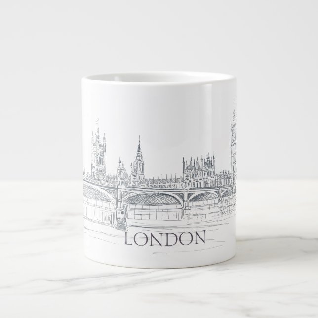 London Bridge och Big Ben Iconic Skyline Sketch Jumbo Mugg (Framsidan)