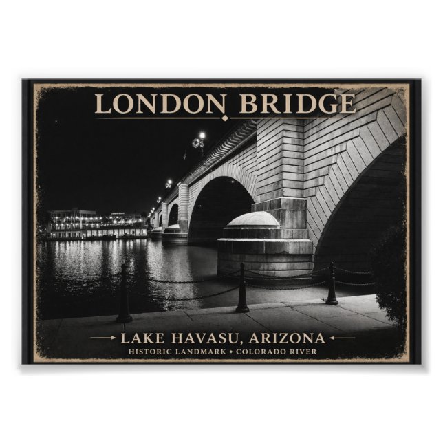 London Bridge Svart & Vitt Natt Fototryck (Framsidan)