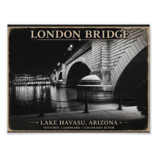 London Bridge Svart & Vitt Natt Fototryck