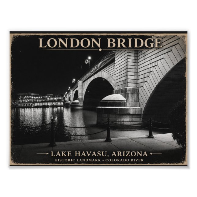 London Bridge Svart & Vitt Natt Fototryck (Framsidan)
