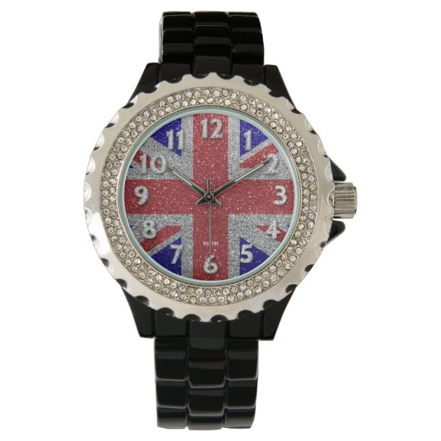 London British UK Flagga Bling Glitter Mode Armbandsur (Framsida)