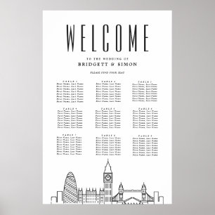 London Bröllop Landmärkesdiagram 9 Bord Poster