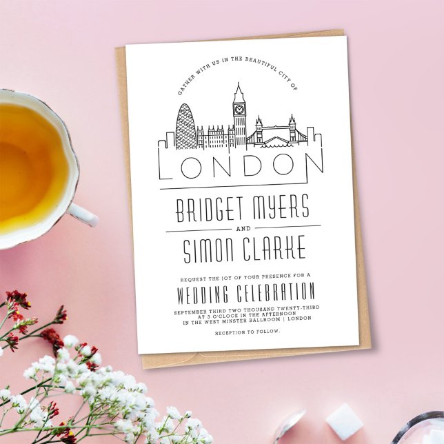 London Bröllop | Landmarks Stylized Skyline Invita Inbjudningar (Skapare uppladdad)