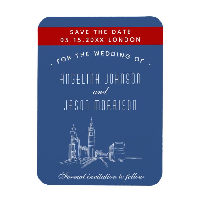 London Bröllop Spara Datum Inbjudan Magnet (Vertikal)