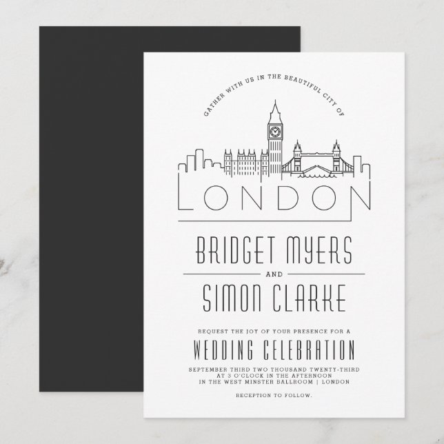 London Bröllop | Stiliserad Skyline-inbjudan Inbjudningar (Fram/baksida)