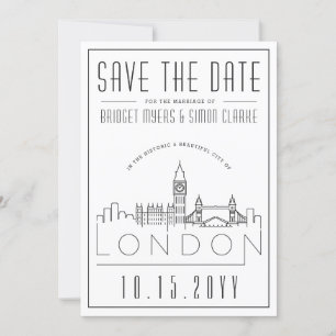 London Bröllop Stiliserad Skyline Spara datum Inbjudningar