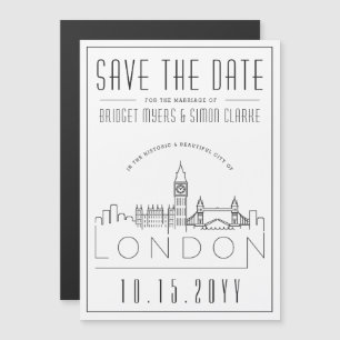 London Bröllop   Stiliserad Skyline Spara datum Magnetisk Inbjudningskort