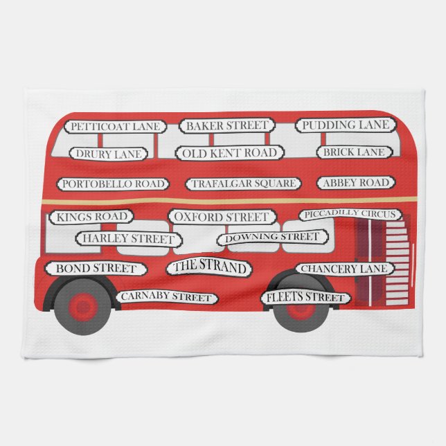 London Buss & Berömd Street Namn Kökshandduk (Horisontell)