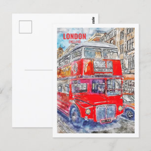 London Buss England Berömd Travel Ställe Watercolo Vykort