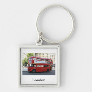 London buss fyrkantig silverfärgad nyckelring