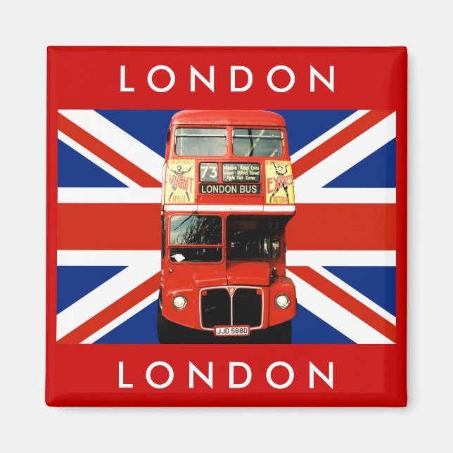 London Buss och British Flagga Magnet (Framsidan)